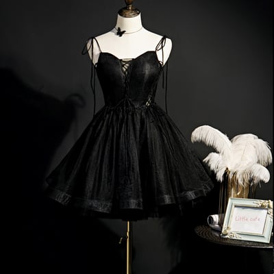 Black tulle short prom dress black evening dress - Thumbnail 2