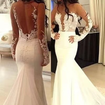  wedding dresses bridal gown v back with sleeves - Thumbnail 3