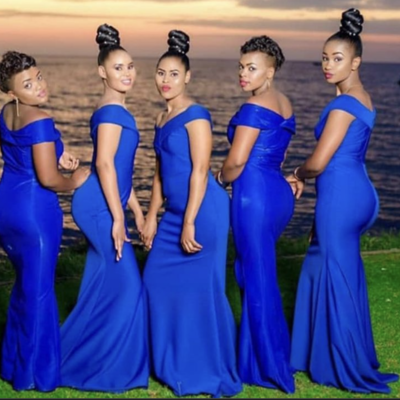 Royal blue off shoulder bridesmaid dresses simple mermaid - Thumbnail 2