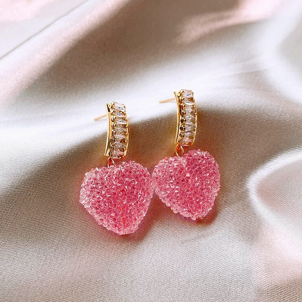 Pastel Pink Crystal Heart Earrings