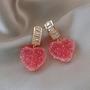 Pastel Pink Crystal Heart Earrings-3