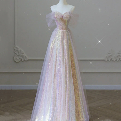 Stylish tulle sequins long prom dress evening dress - Thumbnail 3