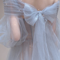 Blue tulle long prom dress A line evening dress - Thumbnail 4
