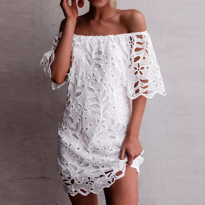 Solid color lace fashion short sleeve dress