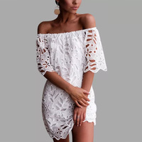 Solid Color Lace Fashion Short Sleeve Dress - Thumbnail 1