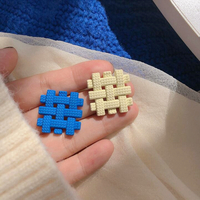 Irregular Geometric Woven Square Stud Earrings - Thumbnail 2