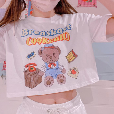 Teddy bear printed cropped tee