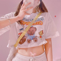 Teddy Bear Printed Cropped Tee - Thumbnail 1