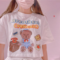 Teddy Bear Printed Cropped Tee - Thumbnail 3