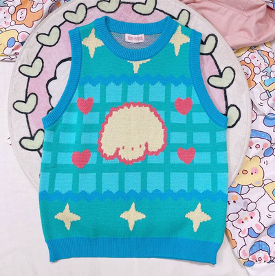 Cute Puppy Dog Star Heart Sleeveless Knitted Vest Tank Top