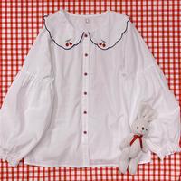Cherry Embroidery Lace Puff Sleeve Blouse Shirt - Thumbnail 3