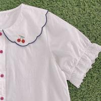 Cherry Embroidery Lace Puff Sleeve Blouse Shirt - Thumbnail 6