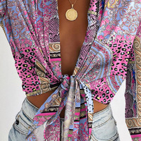 Long Sleeve Fashion Sexy Print Shirt - Thumbnail 1