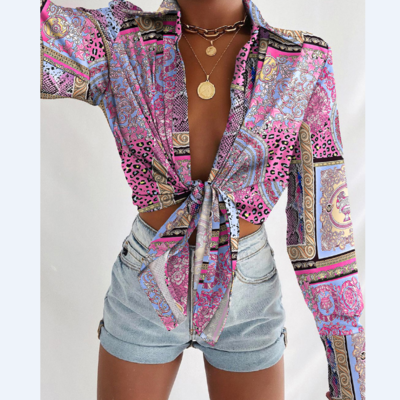 Long sleeve fashion sexy print shirt