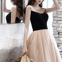 Champagne tulle long prom dress A line evening dress - Thumbnail 3