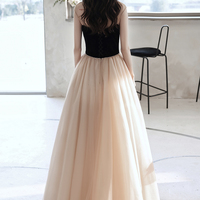 Champagne tulle long prom dress A line evening dress - Thumbnail 5