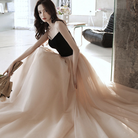 Champagne tulle long prom dress A line evening dress - Thumbnail 6