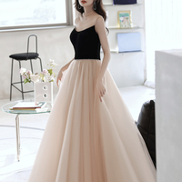 Champagne tulle long prom dress A line evening dress - Thumbnail 7