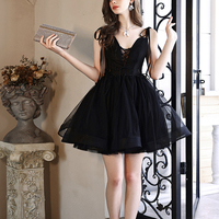 Black tulle short prom dress A line homecoming dress - Thumbnail 2
