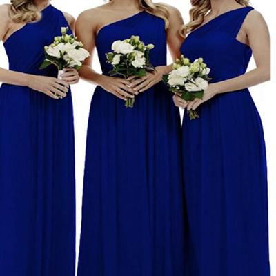 Simple one shoulder royal blue chiffon bridesmaid dresses - Thumbnail 1