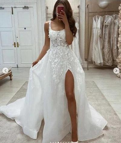 Mermaid Lace Appliques Wedding Dress Bridal Gowns With Split