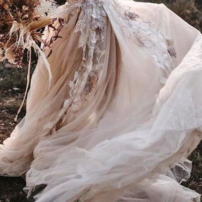 Stunning off the shoulder ivory tulle lace wedding dress spring bridal dress,1429 - Thumbnail 2