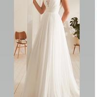 V-neckline Boho Wedding Dress Beach Simple Ivory Tulle Skirt,1432 - Thumbnail 1