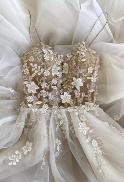 Corset Wedding Dresses with Flowers Beading