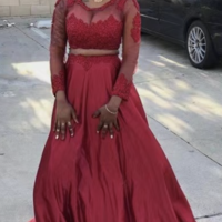 Two Piece Prom Dresses Burgundy  - Thumbnail 1