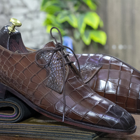 Handmade alligator Texture Leather Derby Shoes , Dress Formal Shoes, Green Two Tone Shoes - Thumbnail 1