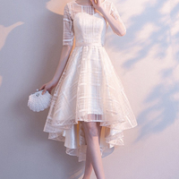 Champagne tulle high low prom dress homecoming dress - Thumbnail 1