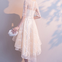 Champagne tulle high low prom dress homecoming dress - Thumbnail 3