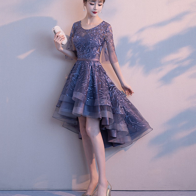 Cute lace high low prom dress homecoming dress - Thumbnail 2