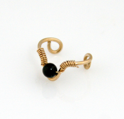 Ear Cuff with Black Onyx Bead - Single Chevron, Gold