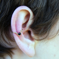 Ear Cuff with Black Onyx Bead - Single Chevron, Gold - Thumbnail 1