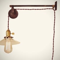 Vintage French Industrial Pulley Lamp w/ Glass Shade - Petit