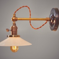 Industrial Wall Sconce - Opal Glass Shade - Thumbnail 3