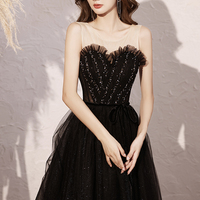 Cute tulle beads long prom dress A line evening dress - Thumbnail 2