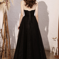 Cute tulle beads long prom dress A line evening dress - Thumbnail 4