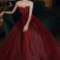 Cute tulle beads long prom dress A line evening dress - Thumbnail 6