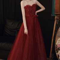 Cute tulle beads long prom dress A line evening dress - Thumbnail 7