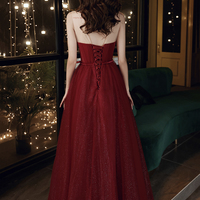 Cute tulle beads long prom dress A line evening dress - Thumbnail 8