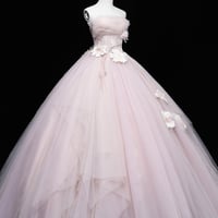 Pink tulle applique long prom dress pink evening gown - Thumbnail 2