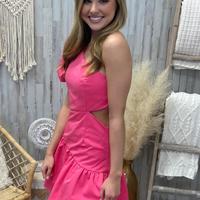 SP2177,Hot pink satin homecoming dresses,cute short bubble sleeve graduation dress - Thumbnail 1