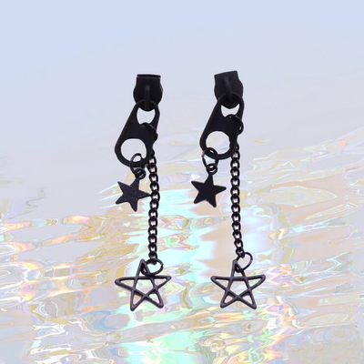 Punk Star Zipper Black Chain Dangle Earrings
