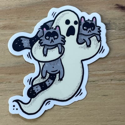 Ghost with raccoons vinyl sticker 3”