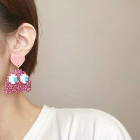 Kawaii Pixel Pink Heart Dangle Earrings - Thumbnail 1