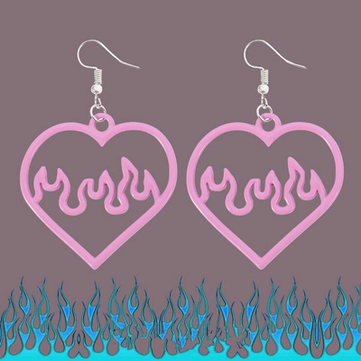 Pink flame heart dangle earrings