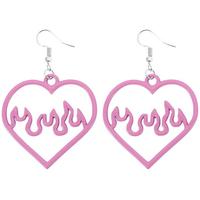 Pink Flame Heart Dangle Earrings - Thumbnail 2