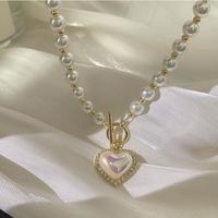 Crystal Heart Pendant Pearl Beaded Necklace - Thumbnail 5